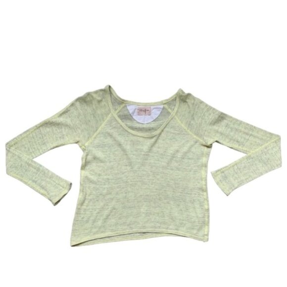 Y2k Aritzia Wilfred Free Knit Top Cropped 2000s Long sleeve Cotton Green Yellow - Picture 2 of 15